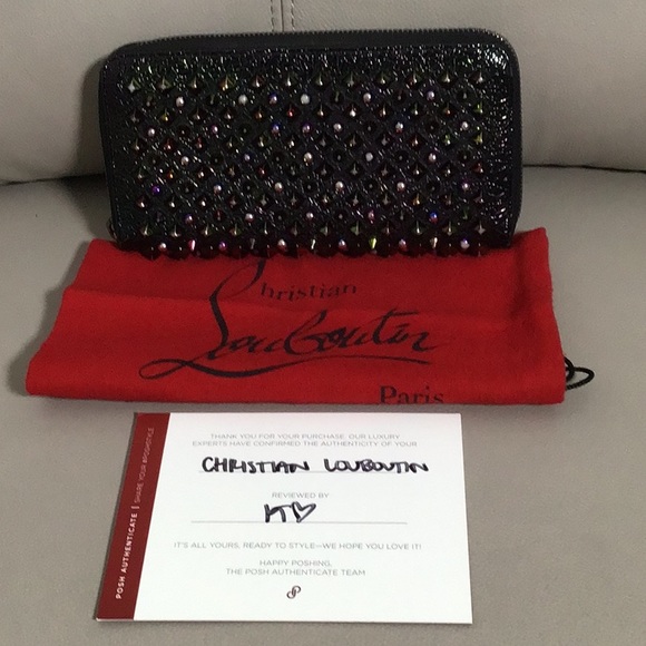EUC. CHRISTIAN LOUBOUTIN Panettone Spike Long Zip Around Wallet in Black Multi - Picture 1 of 15